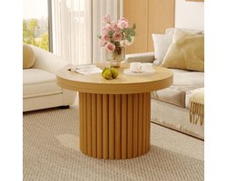 Ronde salontafel - Houten bijzettafel - Woonkamer meubilair - Gegroefde trommelbasis - 60 cm diep - Natuurlijk hout