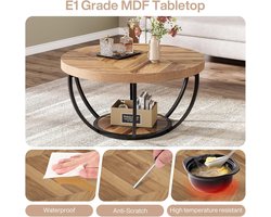 Ronde Salontafel Houtnerf – 2 Niveaus Industriële Middentafel met Opbergplanken – Modern Design Voor Woonkamer, Sofa, Bijzettafel, Thuiswerkplek – HomeByNicole