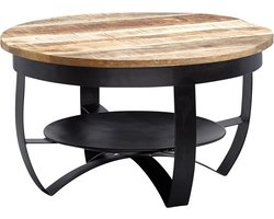 Ronde Salontafel Industrieel Design Massief Mangohout Zwart Metalen Frame Klein