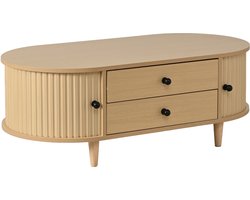 Ronde salontafel - Koffietafel met opbergruimte - Twee lades - Handige schuifdeuren - Belastbaar tot 50 kg - Voor woonkamer - 100x50x36 cm - Licht hout