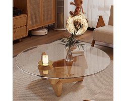 Ronde Salontafel - Koffietafel Woonkamer - Centrale Ontmoetingsplek - Gehard Glazen Blad - 80x41cm - Bruin Helder