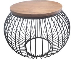 Ronde Salontafel Mangohout - Industrieel Design - 70x70x52 cm - Bijzettafel