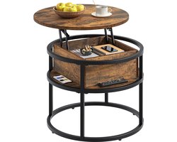Ronde Salontafel met Hefplaat – In Hoogte Verstelbare Lift-Top Woonkamertafel met Opbergruimte – 60 x 60 x 47 cm – Voor Woonkamer & Thuiskantoor