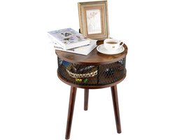 Ronde salontafel met legplank - Moderne houten salontafel - Eenvoudige montage - Rustieke bruine kleur