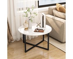 Ronde salontafel met metalen poten voor de woonkamer - zwart en wit