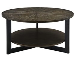 Ronde Salontafel met Opbergruimte - Massief Houten Tafel met Metalen Poten