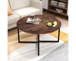 Ronde salontafel met stevige metalen poten – elegant ontwerp in zwart en bruin, perfect voor moderne woonkamers