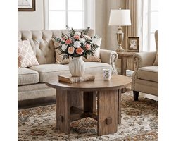 Ronde Salontafel met Voetstuk - 80 cm - Landelijke Stijl - Kindvriendelijk - Eenvoudig te Monteren - Bruin