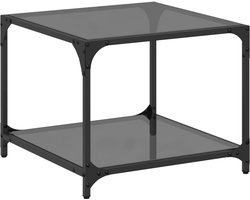 Ronde Salontafel met Zwart Glazen Tafelblad en Stalen Frame 50x50x40cm