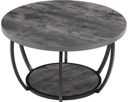 Ronde salontafel, modern ontwerp met twee open opbergvakken, houten blad en stevig metalen frame, minimalistisch middelpunt voor woonkamer of kantoor, eenvoudig te monteren, grijs