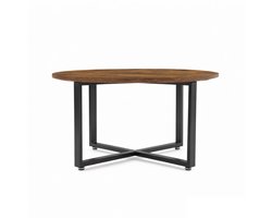 Ronde salontafel multifunctioneel 88x88x47cm, vintage bruin-zwart, metalen frame, duurzaam spaanplaat, eenvoudig te monteren, geschikt voor woonkamer en slaapkamer