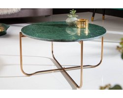 Ronde salontafel NOBLE 65cm groen marmer afneembaar tafelblad opvouwbaar goud metaal - 40362