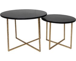 Ronde Salontafel - ø61x45/ø46x39 - zwart marmer - goud - set van 2