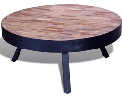 Ronde salontafel - Oud hout - Woonkamer inrichting - Uniek gerecycled materiaal - 76 x 31 cm - Zwart