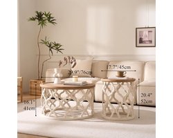 Ronde Salontafel Set 2 Stuks Ø76x41 cm & Ø45x52 cm – Luxe Houten Couchtfel met Verhoogde Rand en Decoratieve Poten – Franse Stijl Nesting Tables voor Woonkamer – Pauwhome
