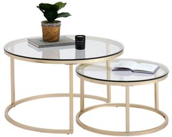 Ronde Salontafel set - Koffietafel - Bijzettafeltje - Set van 2 - Ø80 en Ø60cm - Gehard Glas - Voor Woonkamer