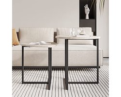 Ronde Salontafel Set van 2 met Houten Blad en Metalen Onderstel - Modern Design