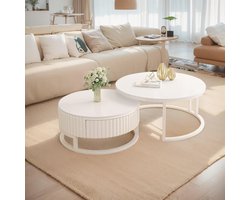 Ronde salontafel set van 2 - moderne woonkamertafel met marmeren blad en opbergruimte