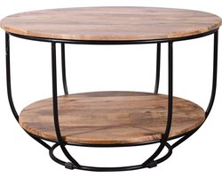 Ronde Salontafel - Tafel Mango Hout - Woonkamer Decoratie - Industriële Stijl - 70 cm Diameter - Multicolor
