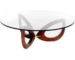 Ronde salontafel van gehard glas en walnoot - Modern design - 120 x 120 x 38 cm