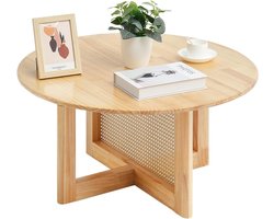 Ronde salontafel van rotan met rubberen houten poten - Boho stijl voor woonkamer en slaapkamer