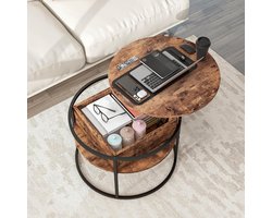 Ronde Salontafel Verstelbaar in Hoogte – Woonkamertafel met Verborgen Opbergruimte, Hout