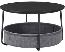 Ronde salontafel woonkamer tafel 75×75×45 cm zwart met stoffen opbergmand dubbele grote capaciteit modern minimalistisch stevig metalen frame geschikt voor woonkamer en slaapkamer