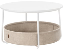 Ronde salontafel - Woonkamertafel - Opbergen Woonkamer - Met stoffen mand - 75 cm diameter - Wit bruin