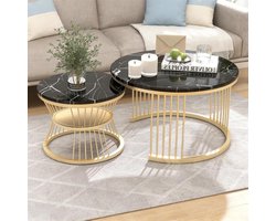 Ronde salontafels - Set bijzettafels - Woonkamer decoratie - Stapelbaar ontwerp - Set van 2 - Zwart goud