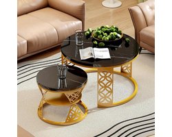 Ronde salontafels - Set bijzettafels - Woonkamer inrichten - Stapelbaar ontwerp - 70 cm breed - Goud zwart