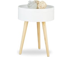 Ronde Scandinavische bijzettafel met dienblad en opbergruimte - H x Ø 50 x 38 cm - wit