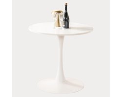 Ronde Scandinavische Eettafel voor 2-4 Personen - Witte Keukentafel van Technisch Hout en Metaal - 80x80x73cm