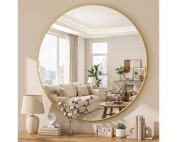 Ronde spiegel 60,96 x 60,96 cm (L x B), goud, ronde wandspiegel met geborsteld aluminium frame Moderne decoratie, geschikt voor badkamers, woonkamers, kaptafels, slaapkamers en hallen