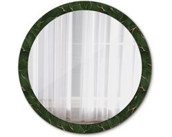 Ronde Spiegel Decoratie - Wandspiegel Glas - Interieur Verfraaien - Abstract Blad Opdruk - Ø 100 cm - Multicolor