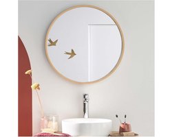 Ronde Spiegel - Houten Wandspiegel - Interieur Decoratie - Natuurlijk Eiken Frame - Diameter 60 cm - Bruin