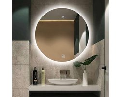 Ronde Spiegel met verlichting - 3 LED-standen en Dimbaar - Verwarmingsfunctie- Condensvrij - 100 x 100 CM