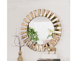Ronde Spiegel - Sunburst Spiegel - Wandspiegel - Decoratieve Spiegel - Zilver - Oranje - 60 cm