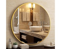 Ronde spiegel van 71,1 cm (28 inch) - Gouden badkamerspiegel, ronde wandspiegel met geborsteld aluminium frame, moderne decoratie voor woonkamer, kaptafel, slaapkamer, hal