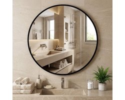 Ronde spiegel van 71,1 cm (28 inch) - Zwarte badkamerspiegel, ronde wandspiegel met geborsteld aluminium frame, moderne decoratie voor woonkamer, kaptafel, slaapkamer, hal