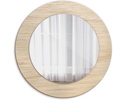 Ronde spiegel - Wanddecoratie spiegel - Interieur verfraaien - Met opdruk design - Ø 50 cm - Licht hout
