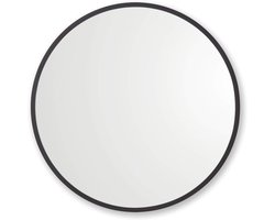 Ronde Spiegel - Wandspiegel Badkamer - Interieur Decoratie - Rubberen Frame - 61 cm Diameter - Zwart