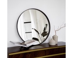 Ronde Spiegel Wandspiegel - Creëer een Luxe Look in Huis - Diepe Lijst & Strakke Metalen Rand - Ronde Spiegel Zwart 60cm
