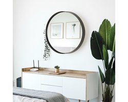 Ronde Spiegel Wandspiegel - Creëer een Luxe Look in Huis - Diepe Lijst & Strakke Metalen Rand - Ronde Spiegel Zwart 75cm