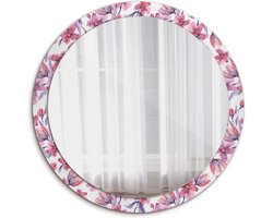 Ronde Spiegel - Wandspiegel Decoratie - Interieur Verfraaien - Waterverf Bloemen Opdruk - Ø 100 cm - Multicolor