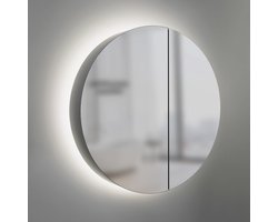 Ronde Spiegelkast Badkamer met Verlichting - 60 cm - Aluminium Frame en Glazen Planken