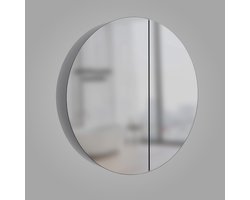 Ronde Spiegelkast Badkamer Ø 60 cm - Aluminium Frame met Glazen Legplanken