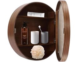 Ronde spiegelkast - Badkamer spiegel - Opbergen en verzorgen - Massief houten frame - 60 cm - Walnoot