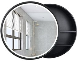 Ronde spiegelkast - Wandkast met licht - Badkamer organiseren - Houten frame - 20-27 inch - Bruin