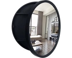 Ronde Spiegelkast - Wandkast Met Spiegel - Badkamer Opbergen - Massief Houten Frame - 70 cm - Zwart