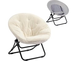 Ronde stoel schotel stoel klapstoel, woonkamer stoel pluche comfortabele stoel slaapkamer stoel leesstoel draagbare accentstoel met metalen frame, beige